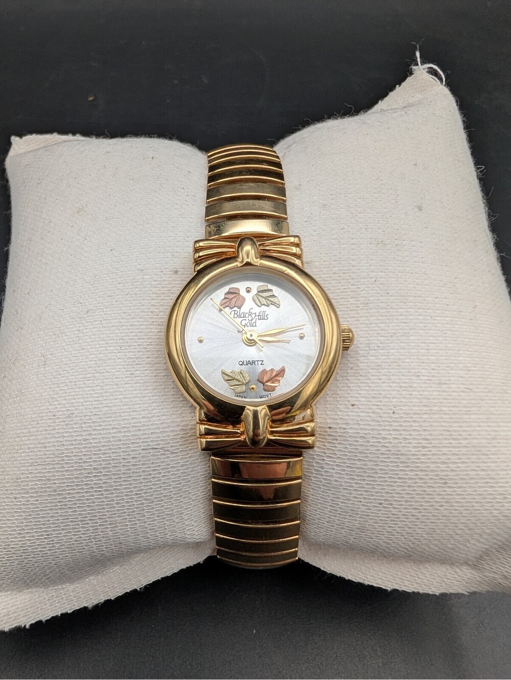 Vintage Black Hills Gold Ladies Watch 12K Gold Leaves Quartz Expansion Band READ